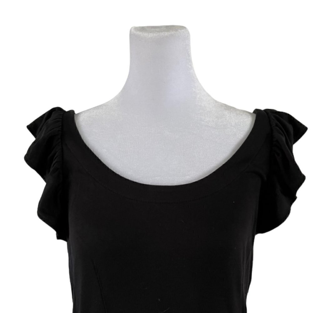 Loft Black Ruffle Sleeve Jersey Flounce Dress Size 6 - Picture 6 of 7
